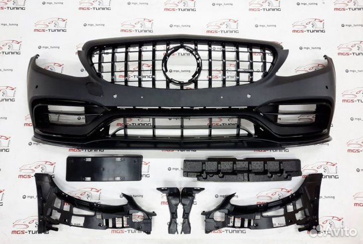Бампер C63 Edition 1 с решеткой на W205 Рест Black