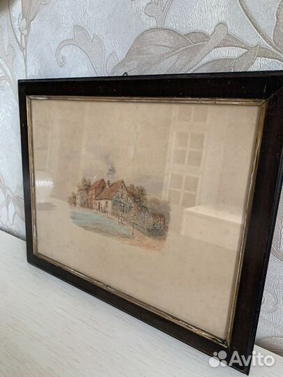 Картина акварель в раме под стеклом Швейцария