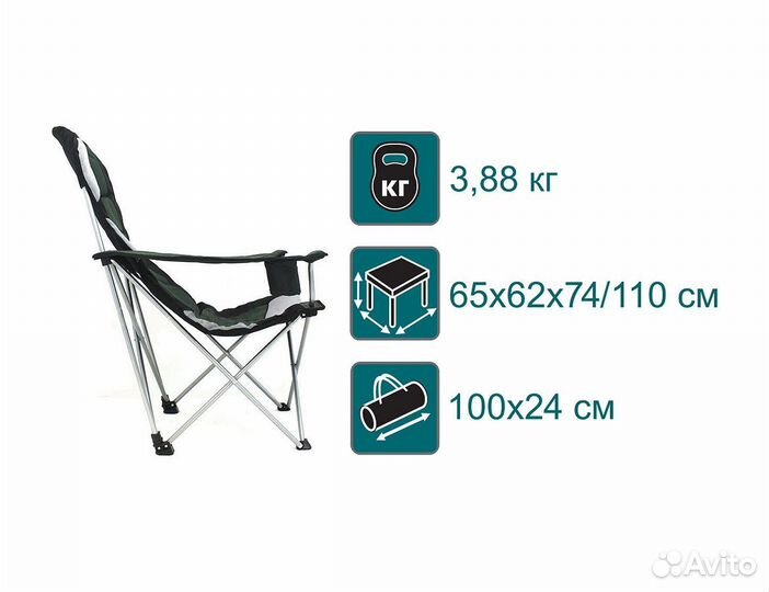 Кресло туристическое складное до 100кг, новое