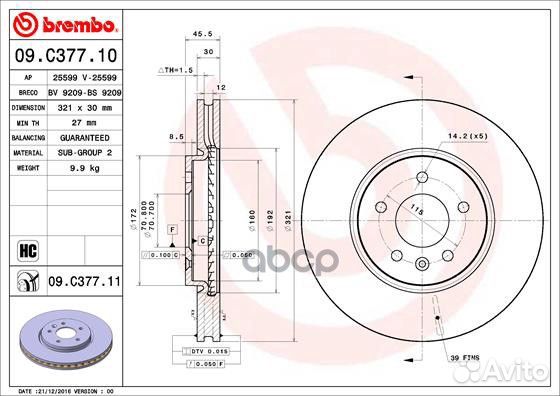 Диск тормозной 09.C377.11 09.C377.11 Brembo
