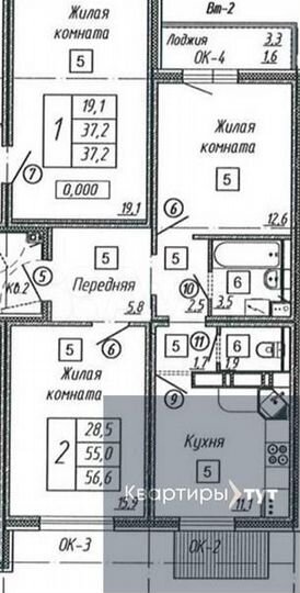 2-к. квартира, 56,6 м², 1/17 эт.