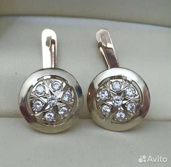 Золотые серьги бриллиант 0,46ct монет тарелки СССР
