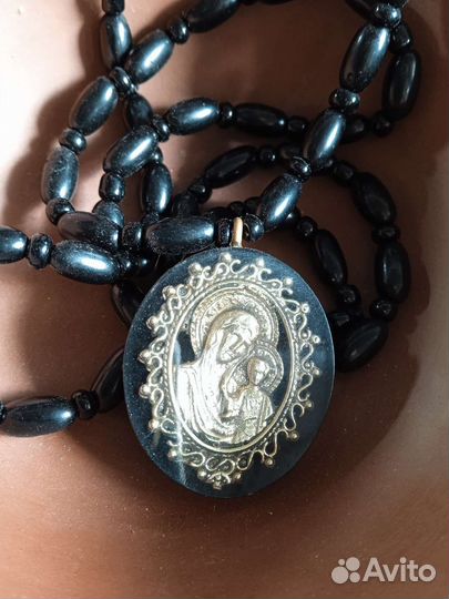 Крест.Четки,бусы,Гагат грузинский природный.Руч.ра