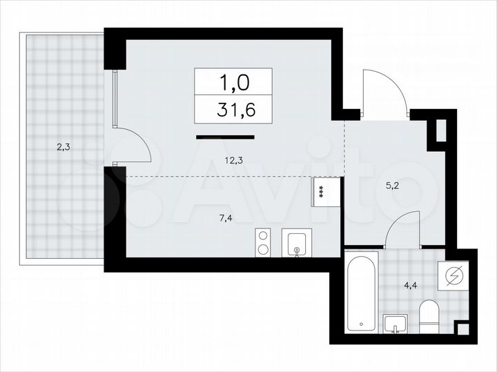 Квартира-студия, 31,6 м², 1/9 эт.