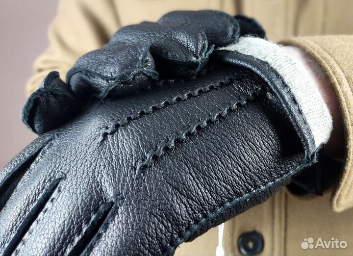 Мужские Кожаные Перчатки Кожа Оленя Трикотаж