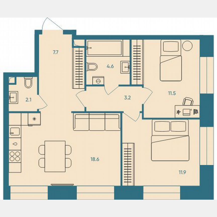 2-к. квартира, 59,6 м², 19/32 эт.