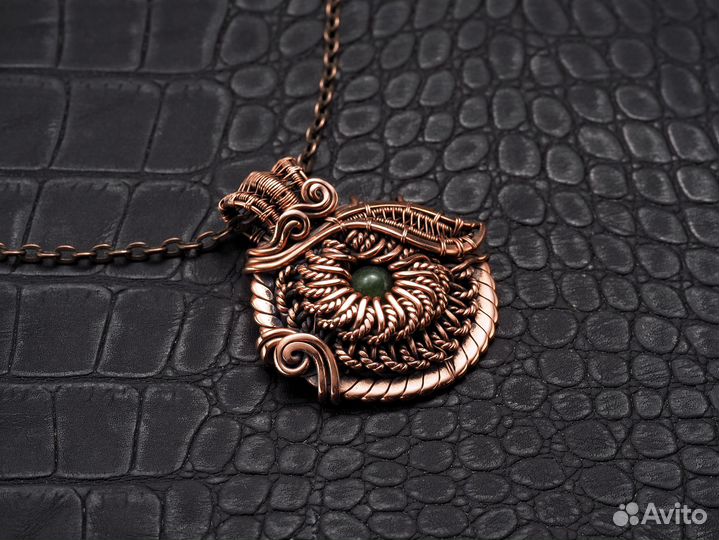 Кулон Агат Медь Античный стиль Дизайн WireWrapArt