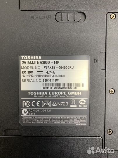 Ноутбук Toshiba satellite a300