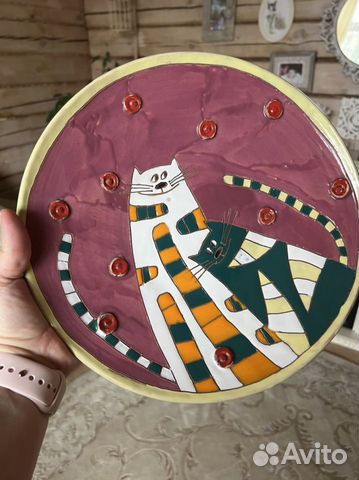 Тарелка декоративная коты/кошки/котики/2 кота