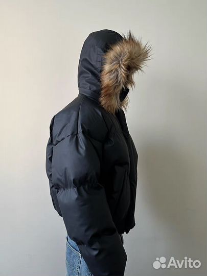 Пуховик с мехом Faux Fur Balenciaga Type y2k