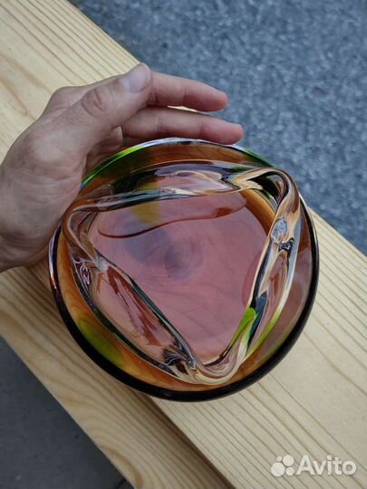 Конфетница Цветное стекло Гутная винтаж