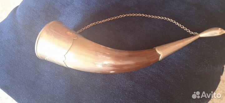 Рог для вина, оправленный в мельхиор. Винтаж