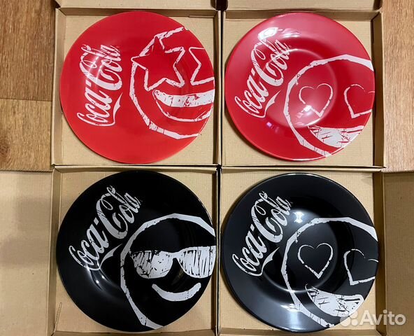 Набор 4 тарелки Кока-кола (стекло, 27см.)