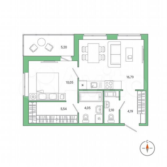 1-к. квартира, 45,4 м², 2/8 эт.