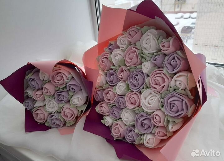 Розы,зефирный букет