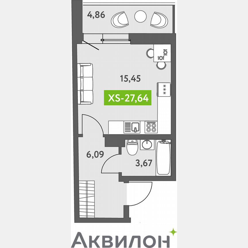 Квартира-студия, 27,4 м², 9/13 эт.