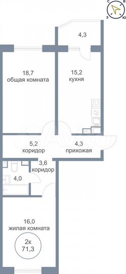2-к. квартира, 71,3 м², 17/17 эт.