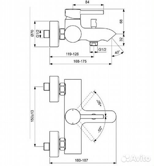 Смесит. для ванны белый Ideal Standard Kolva BC67