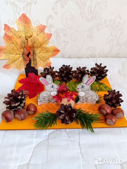 Осенняя поделка зайчики в лесу