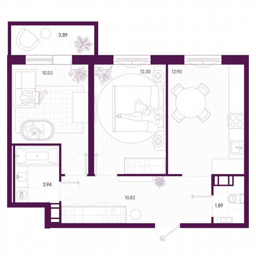 2-к. квартира, 53,6 м², 4/5 эт.