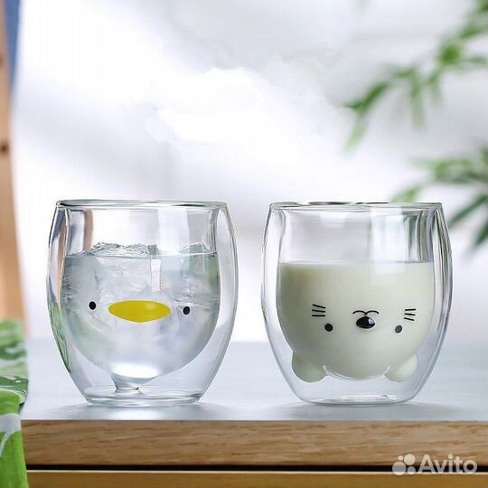 Бокалы стаканы кружки с двойным стеклом утята