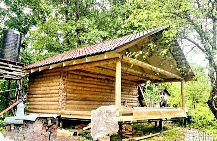 Сруб бани из бревна 6х3+3 (строганное бревно)