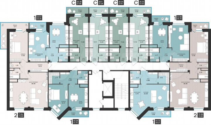 2-к. квартира, 74 м², 6/9 эт.