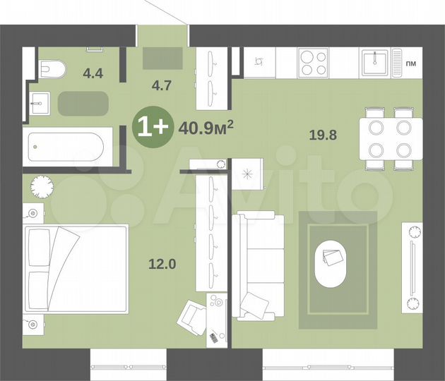 1-к. квартира, 40,9 м², 3/9 эт.