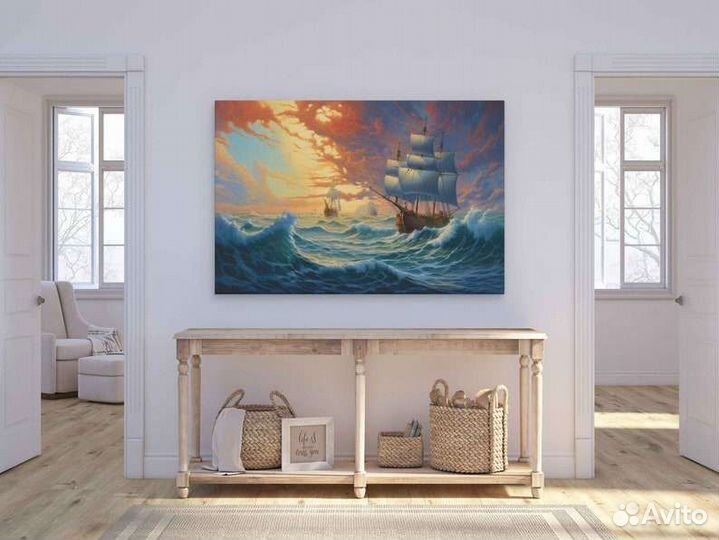 Картина маслом Корабль на волнах Шторм