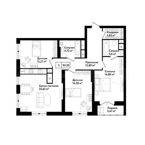 3-к. квартира, 90,3 м², 19/25 эт.