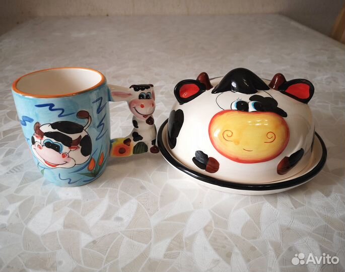 Блюдо с крышкой и чашка керамика