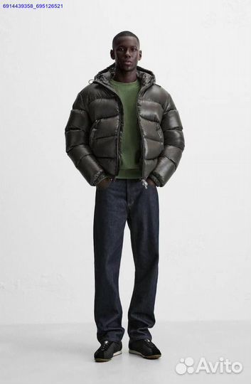 Пуховик Zara x Moncler Глянцевый Хаки (Арт.37843)