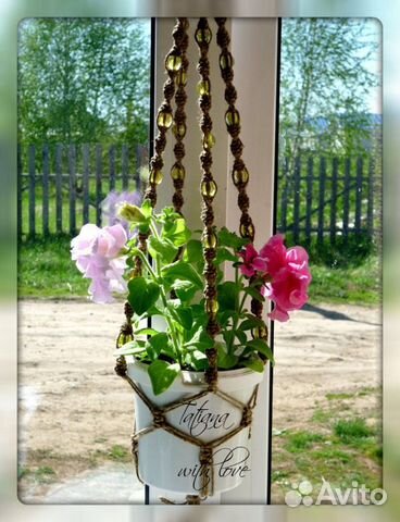 Подвесное кашпо из джута