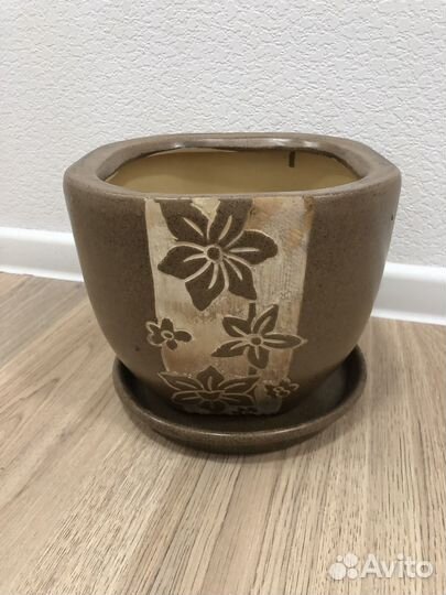 Горшок для цветов керамика (новый) коричневый