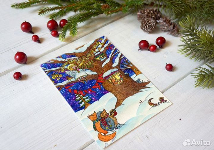 Набор открыток для посткроссинга 6 штук новогодних