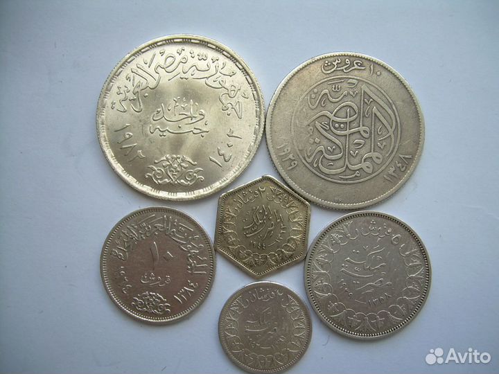 Монеты Египет 2, 5,10,25 пиастров и др. серебро