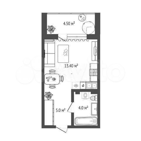 Квартира-студия, 22,2 м², 3/4 эт.