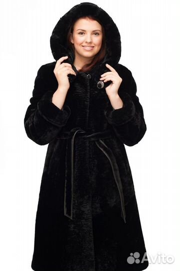 Шубка мутон, капюшон отделка норка