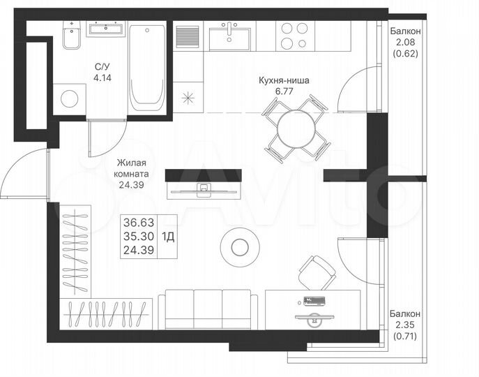 1-к. квартира, 36,6 м², 6/24 эт.