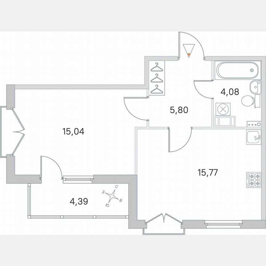 1-к. квартира, 42,9 м², 3/4 эт.