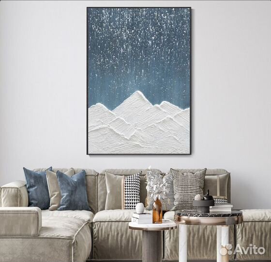 Картина маслом горы под звездным небом