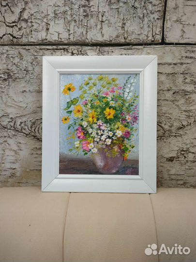 Картина маслом полевые цветы в вазе