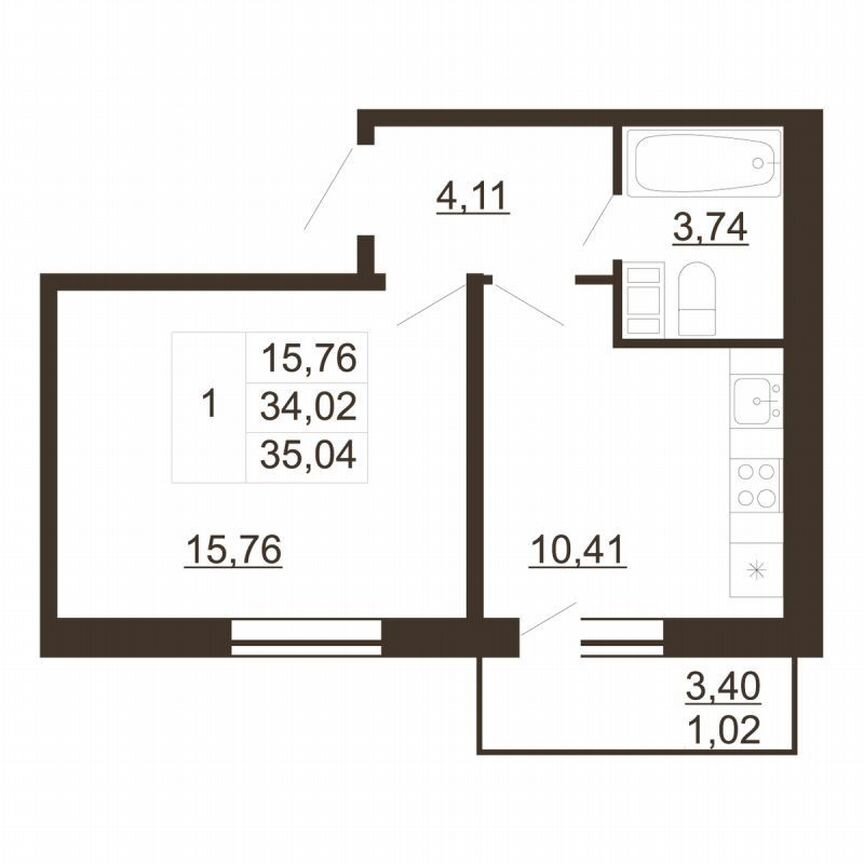 1-к. квартира, 35 м², 2/6 эт.
