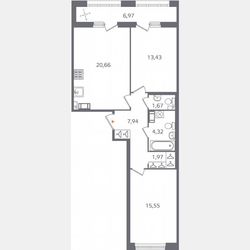 2-к. квартира, 69 м², 8/16 эт.