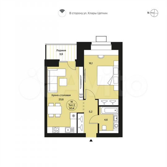 1-к. квартира, 50,4 м², 1/12 эт.