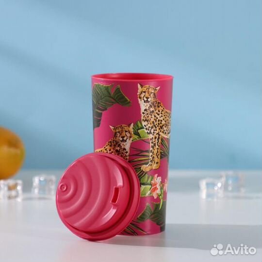 Стакан с крышкой пластиковый «Леопард», 470 мл