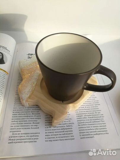 Подставка под кружку чашку. Зайчик. Дерево и смола