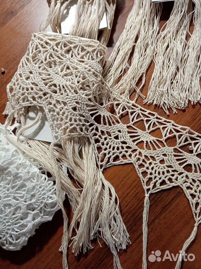 Кайма ажурная льняная вязаная с бахромой