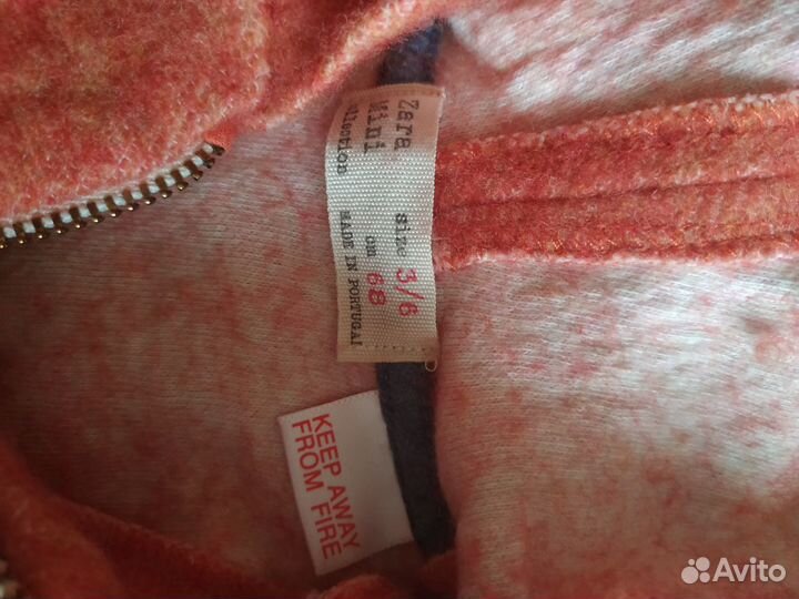 Теплая кофта zara на ребенка, 68р