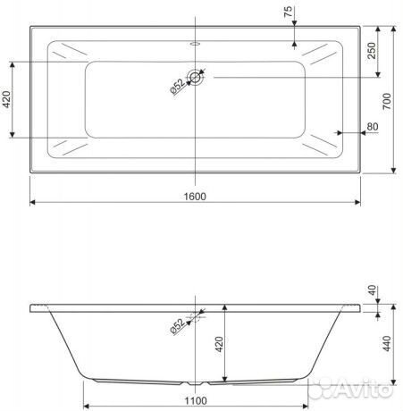 Акриловая ванна 160х70 см Cezares Plane mini plan